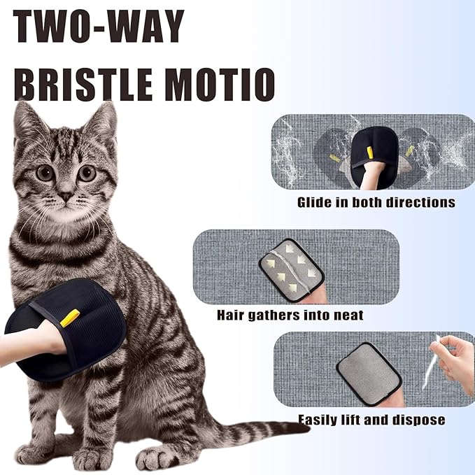 Pet Hair Removal Glove for Furniture, Carpet, Clothes and Car Seats, Electrostatic Cat & Dog Hair Removal Tool, Reusable Pet Hair Remover Glove with Silvervine Sticks (Black, 1 Glove & 2 Sticks)