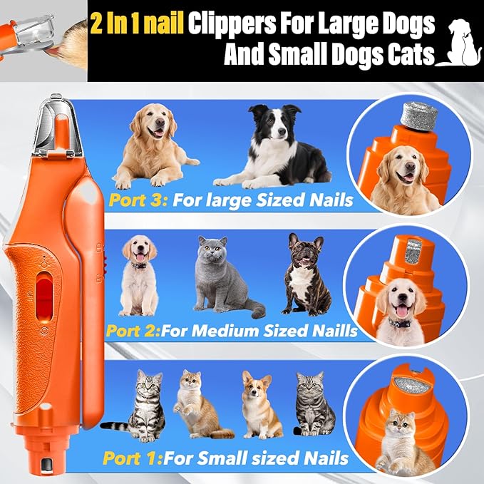 2 in 1 Dog Nail Clippers and Grinder with Lights & Cat Nail Clipper for Large Medium Small Dogs Cats Nail Trimmers USB Rechargeable with 2 LED Lights Dog Claw Care for Non-Black Nails