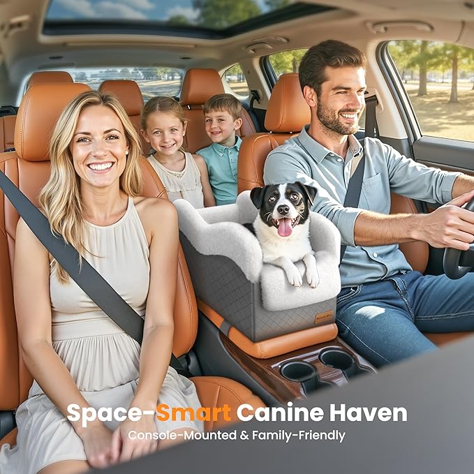 Portable Small Dog Seat for Car,Luxury Center Console Dog Car Seat Booster with Safety Tethers,Auti-Collapse Pet Travel Carrier for SUV,Truck.(Dark Grey/White)