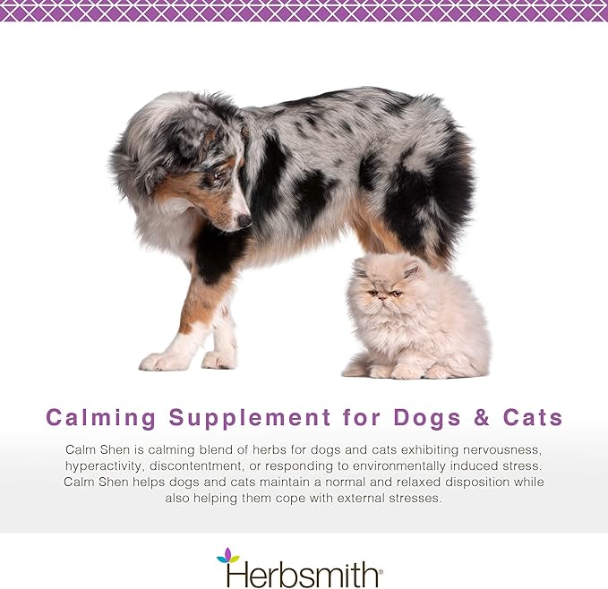 Herbsmith Calm Shen – Herbal Blend for Dogs & Cats – Natural Anxiety Remedy for Dogs & Cats – Feline and Canine Calming Supplement – 150g Powder