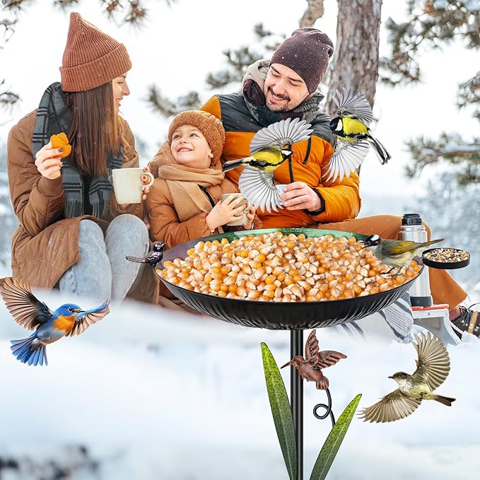 41.5" Metal Bird Bath for Outside, Detachable Birdbath Sturdy 5-Prong Stake Base with Bowl & Decorative Birds, Durable Iron Garden Birdbath & Feeder for Patio Wildlife Décor (Purple to Green)