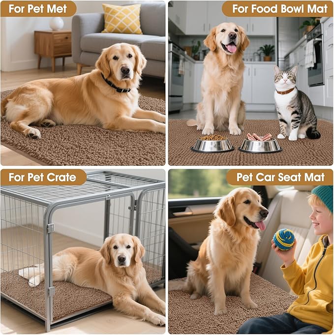 IM HOME 48" x 38" Camel Dog Door Mats for Muddy Paws, Chenille Absorbent Dog Mat, Non Slip Heavy Mud Mat for Dogs, Soft Pet Bed Mat for Entryway, Mud Paws, Inside Floor