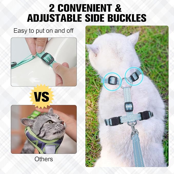 BEAUTYZOO Cat Harness and Leash Set for Walking Escape Proof, Neck Release Adjustable Harness for Kitten Puppy Small Medium Large Cats, Soft Cute Easy Control Small Cat Harness for Cats Boy and Girls