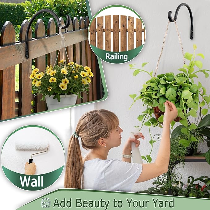 Qiang Ni Hanging Plant Bracket Hooks: 8 Inch Wall Plant Hook Planters and Decor - 2 Piece Rust-Resistant and Secure Brackets Maximize Your Outdoor Living Space