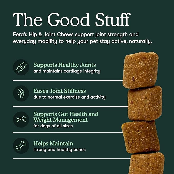 Fera Pets Hip & Joint Supplement for Dogs with Glucosamine, MSM, Chondroitin, & Green Lipped Mussel - Supports Healthy Joints and Weight Management - 90 Soft Chews