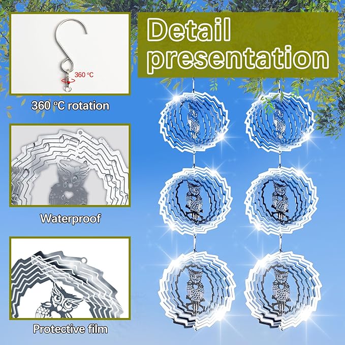 12 PCS Stainless Steel Bird deterrents for Outside,3D Wind Spinners Outdoor Bird Scarer Discs Set Pigeon Deterrent,Bird reflectors to Keep Birds Away Woodpecker Deterrent for House,Crow Deterrent