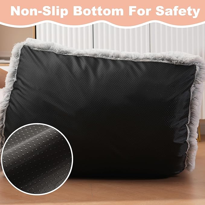 Bedfolks Waterproof Crate Bed, Plush Dog & Cat Bed with Removable Washable Cover, Faux Fur Kennel Pad, 17"x12", Grey