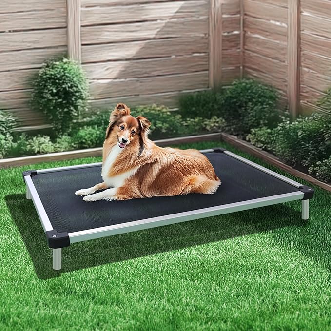 FXW TitanNest Chew-Proof Elevated Dog Bed, Raised Cot for Indoor/Outdoor/Camping Use, Durable & Waterproof Cooling Pet Bed for Medium Dogs, 41.0" L x 27.0" W x 5.0" H, Black