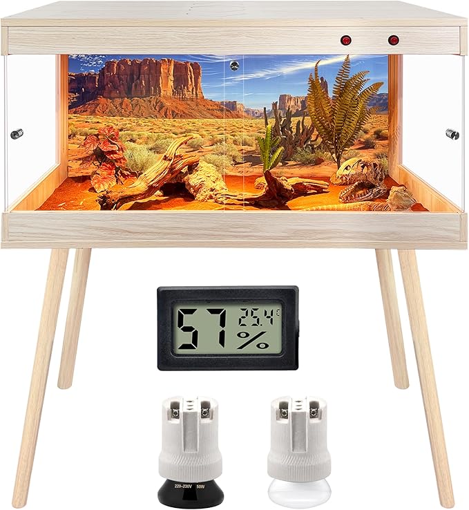 Royxen Tempered Glass Reptile Tank,Bearded Dragon Tank with Metal Mesh Top and Leg Stand,Reptile Enclosure,Lizard Tank for Chameleon,Snake,Lizard Habitat (Oak, 33 Gallons,32x16x16 Inch)