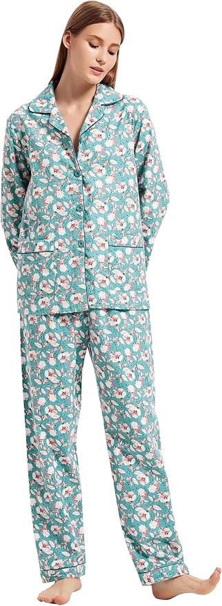 GLOBAL Flannel Pajamas for Women 2-Piece Comfy and Cozy Flannel Pj Set Cotton Loungwear