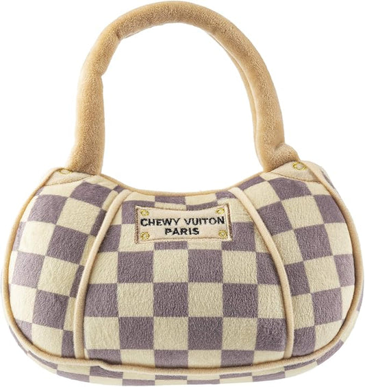Haute Diggity Dog Checker Chewy Vuiton Handbag, Plush Designer Dog Toys with Interactive Squeaker, Stimulating Pet Enrichment, Machine-Washable & Safe Materials for All Breeds, Size Large