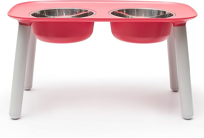 Messy Mutts Elevated Double Feeder with Stainless Bowls | Adjustable Height 3”, 5”, or 10” | Adjustable Standing Feeder for Dogs | 5 Cups per Bowl | Watermelon