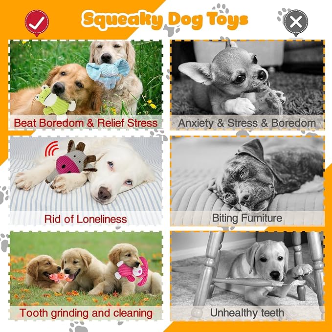 5 Pack Squeaky Dog Toys, Tough Stuffed Plush Puppy Tough Chew Toys, Durable Plush Animal Dog Toy for Large Small Medium Dogs to Keep Them Busy