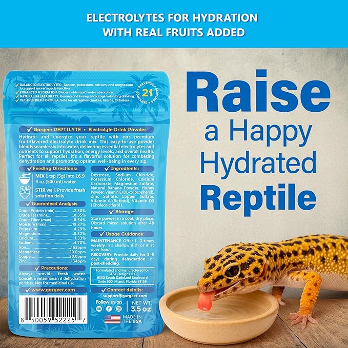 'ReptiLyte' Electrolyte Drink Supplement with Fruit for Reptiles | Hydration & Palatability Boost | Bearded Dragons, Geckos, Lizards, Tortoises | Made in USA. Enjoy!