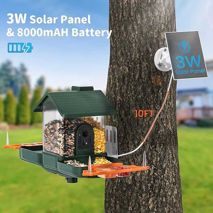 Bird Feeder with Camera and Bath, Dual-Lens 2K HD Video, AI Bird Identification, Solar Powered, Instant Alerts, IP66 Weatherproof - Best Gifts for Bi rd Lovers