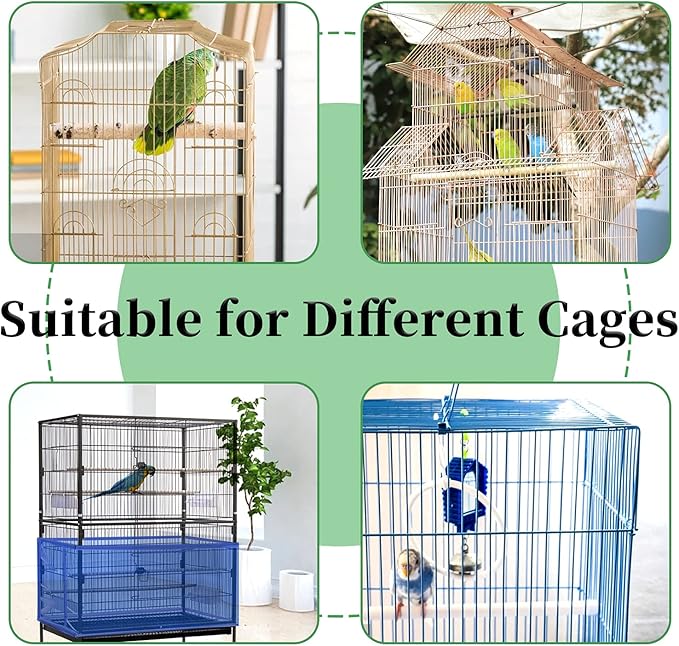 Daoeny Large Bird Cage Cover, Bird Cage Seed Catcher, Adjustable Soft Airy Nylon Mesh Net, Birdcage Cover Skirt Seed Guard for Parrot Parakeet Macaw African Round Square Cages (Blue)