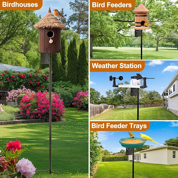 Bird Feeder Pole,92'' Bird House Pole Mount with 5-Prong Base,Adjustable Hummingbird Feeder Stand for Birds Watching,Weather Station,Heavy-Duty Rustproof Metal Mounting Kit