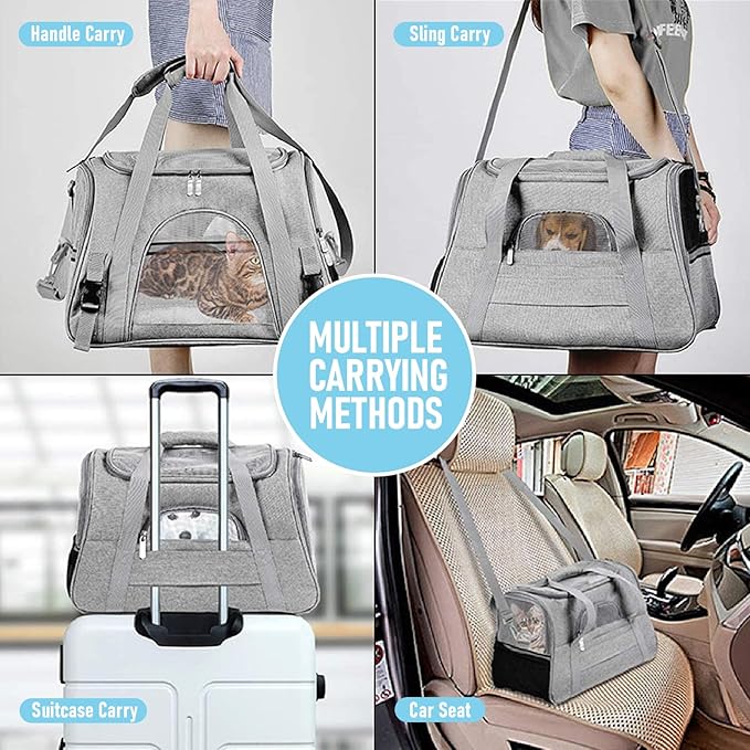 Expandable Cat Carrier for Travel, Soft-Sided Pet Carrier for Cats and Small Dogs, Airline Approved, Comfortable & Breathable Cat Carrying Bag with Adjustable Strap for Daily Use & Airplane(Gray)