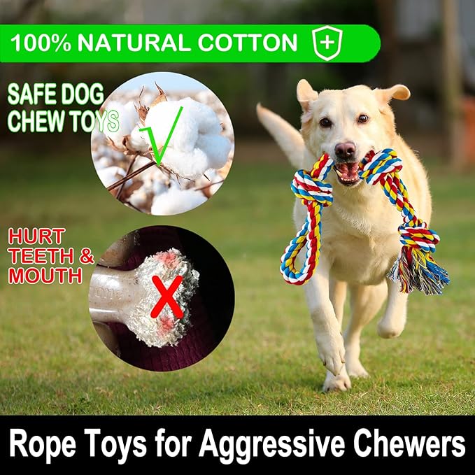 LosFong Large Dog Chew Toys for Aggressive Chewers, Indestructible Dog Rope Toys for Large Breeds, Heavy Duty 100% Cotton Dental Teeth Cleaning Tug of War Toy