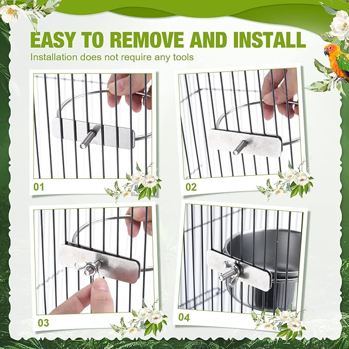 Sabary 6 Pcs Bird Feeding Dish Cups Stainless Steel Bird Bowls for Cage Parrot Food Bowl 10 Oz Birds Water Bowl for Parakeet Conure Cockatiels Lovebird Budgie Chinchilla African Greys Small Animal