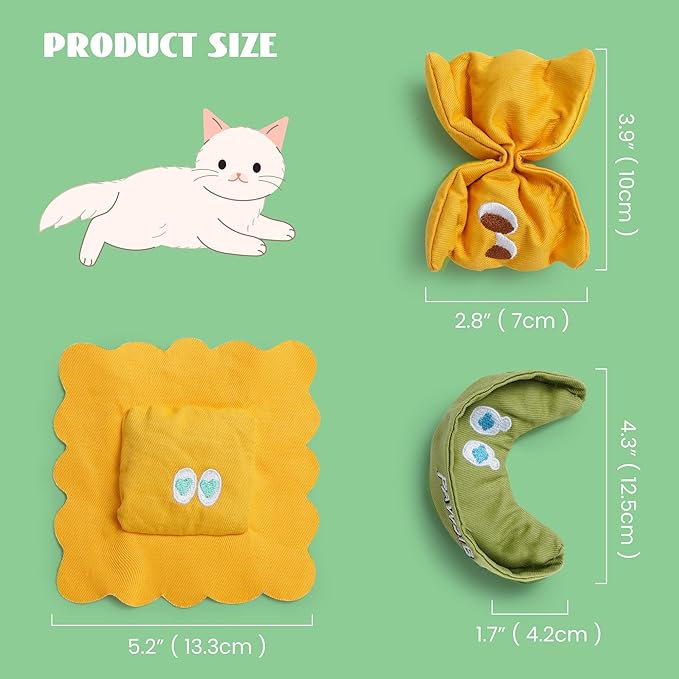 3 Pack Ravioli Catnip Toys for Indoor Cats, Interactive Cat Toys Filled with 100% Organic Catnip, Plush Chew Toys for Kittens, Teething Soft Catnip Toys for Cats