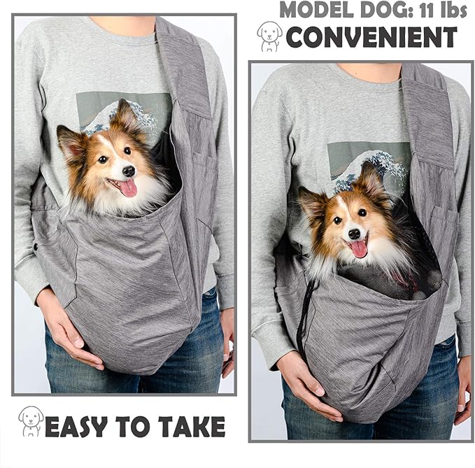 ARELLA Dog Sling Carrier for Small and Medium Dogs 10-17 lbs with Comfortable Adjustable Padded Shoulder Breathable Mesh for Travel Hands Free Daily Walk Outdoor Activities PDS08G