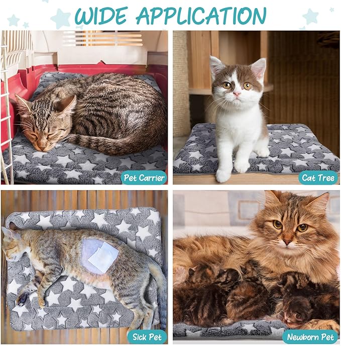 VitalCozy 2 Pack Self Warming Cat Mat Self Heating Pad Bed Reversible Machine Washable Reflects Body Heat Warm Thermal Pet Pad Crate Blanket for Feral and Indoor Cat(Star,21" X 14")