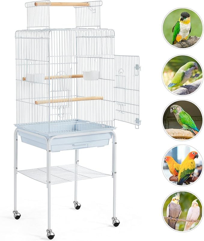 Yaheetech Play Open Top Parrot Bird Cages for Sun Parakeet Cockatiel Green Cheek Conure Lovebird w/Detachable Rolling Stand, White