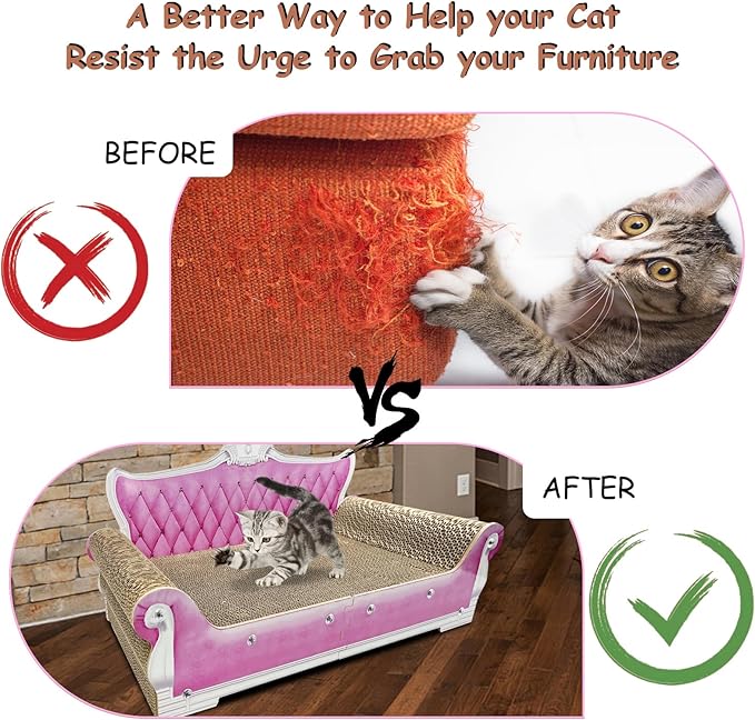 Luxury Cardboard Cat Scratcher Sofa Bed, Couch Shaped Scratching Board with Catnip, Scratcher for Indoor Cats, Large Pink