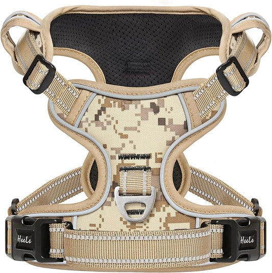 HEELE Dog Harness, No Pull Adjustable Padded Reflective Harness for Small Medium Large Dogs with Handle for Walking Training, Camo Tan, XL