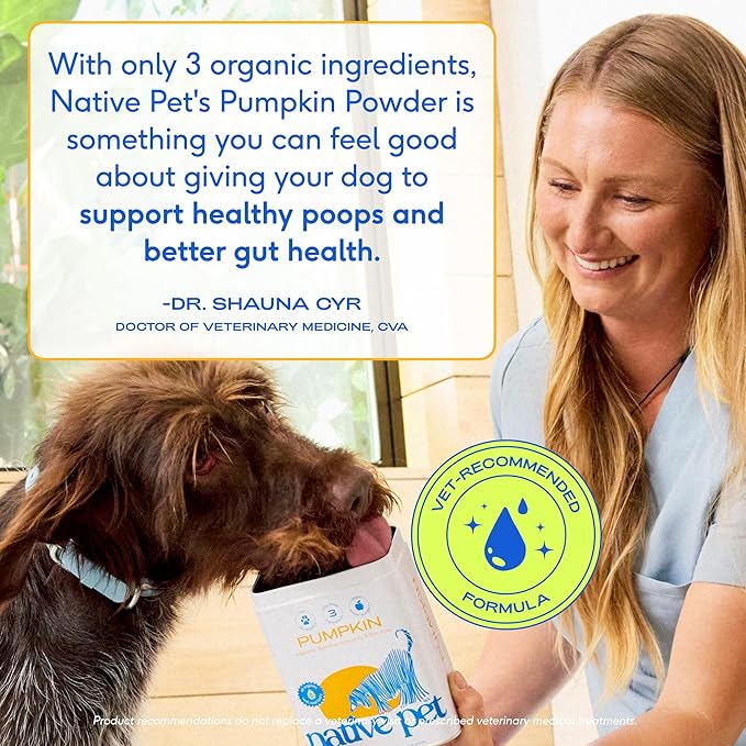 Native Pet Pumpkin for Dogs - Organic Powder Pumpkin Puree Dog Food Toppers -Rich in Fiber Supplement Powder Helps with Digestion, Nutrient Absorption, Diarrhea, Constipation & Upset Stomach-30 Scoops