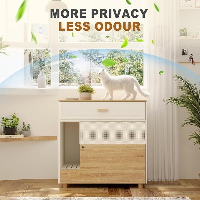 Cat Litter Box Enclosure - Indoor Litter Box Furniture Hidden with Drawer and Door - 32"x19"x32"H