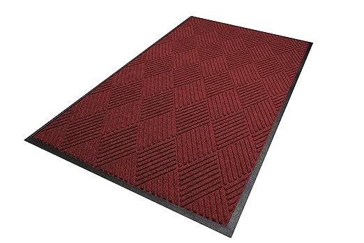 WaterHog Diamond | Commercial-Grade Entrance Mat with Rubber Border – Indoor/Outdoor, Quick Drying, Stain Resistant Door Mat (Red/Black, 6' x 8')