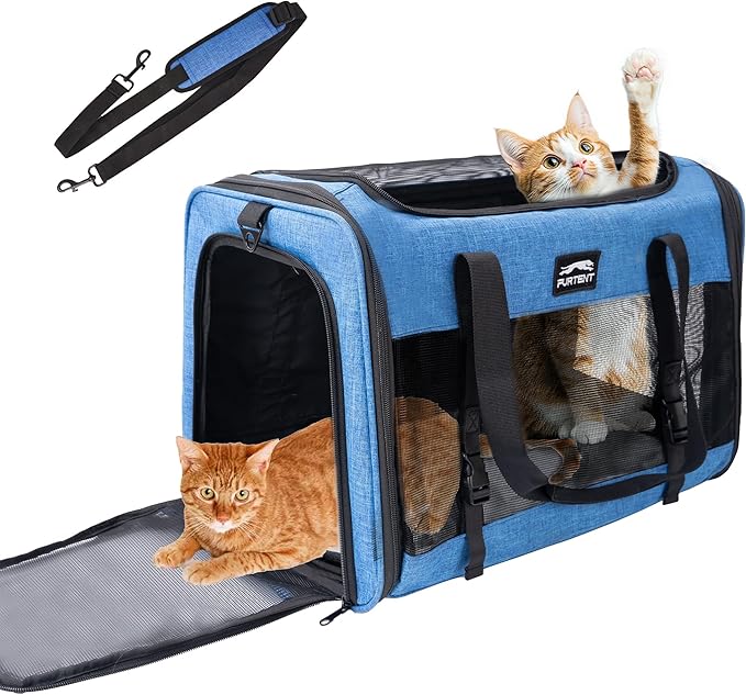 Large Cat/Dog Carrier up to 25 Pounds, Portable Soft Sided Pet Travel Carriers for Medium Big Cats and Puppy, Collapsible Puppy Crate Outdoor 20x13x13in, Dark Blue