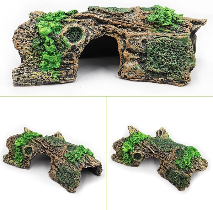 Oooct Hermit Crab Climbing Toy, Aquarium Betta Fish Hideout Caves, Resin Hollow Tree Trunk Ornament, Tank or Aquarium Decorations, Climbing and Hide Toy for Reptile Lizard Newt Hermit Crab