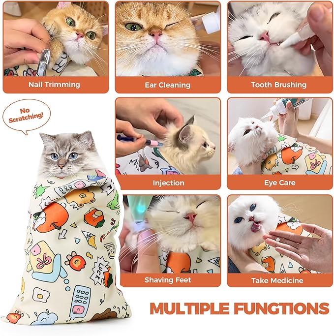 Cat Grooming Wrap, Cat Grooming Supplies for Cutting Nails, Cat Restraint for Nail Clipping to Anti-Scratch/Runaway/Bitten, Cat Swaddle Wrap for Calming & Holding Cat (L (Within 11lbs))