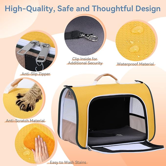A4Pet Cat Carriers Dog Carrier Pet Carrier, TSA Airline Approved Small Dog Carrier for Cats Dogs Puppies (Up to 15lbs), Washable Soft-Sided Collapsible Travel Puppy Carrier