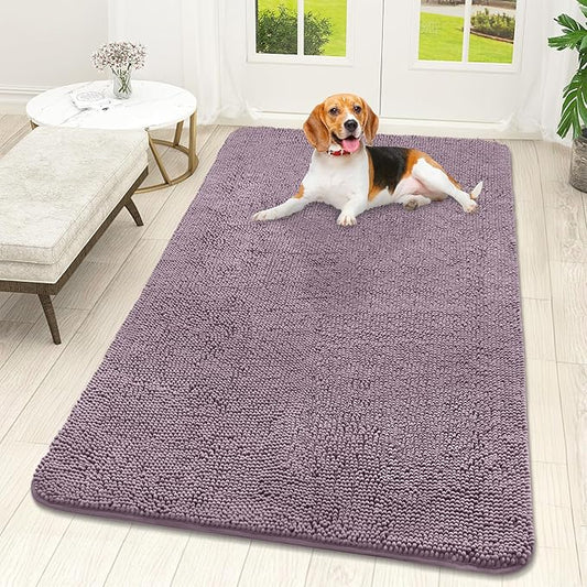 OLANLY Dog Door Mat for Muddy Paws 59x32, Absorbs Moisture and Dirt, Absorbent Non-Slip Washable Doormat, Quick Dry Chenille Mud Mat for Dogs, Entry Indoor Entryway Carpet for Inside Floor, Deep Plum