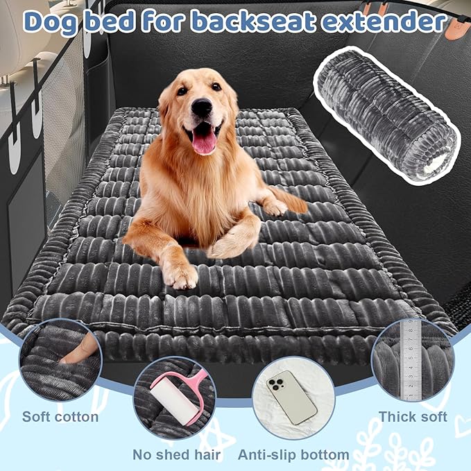 Backseat Dog Bed Mat for Car: 27.6" x 52" Non-Slip Dog Bed for Back Seat - Soft and Comfortable Dogs Blanket - Washable Travel Pet Mat Seat Protector Fit for Back Seat Cover,Grey