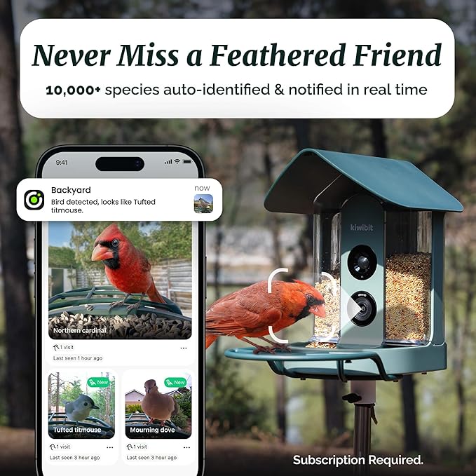 Beako™ Smart Bird Feeder with 4K Camera Solar Powered for Outdoors - Ultra HD Live Stream, Enhanced AI Identification 10,000+ Bird Species, Real-Time Motion Detection, Easy Setup & Refilling