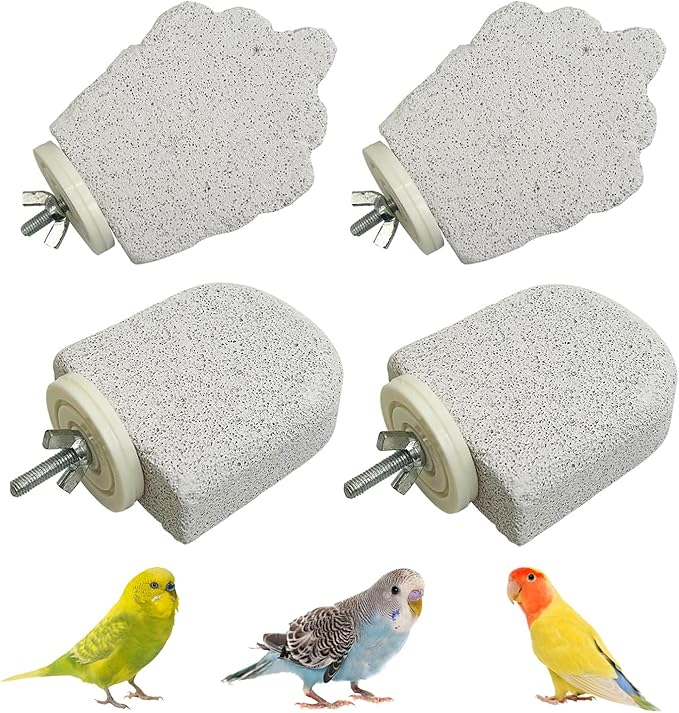 4Pcs Bird Beak Grinding Stone, Bird Perches Calcium Parrot Perch Stand Parrot Teeth Mouth Molar Cage Accessories Platform Paw Grinding Sticks Jumping Stand for Budgie Cockatiel Conure Finch