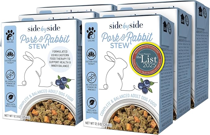 Side by Side Pork & Rabbit Stew - Cooling Wet Dog Food & Dog Food Topper for All Breeds - Made with Nutrients & Whole Raw Ingredients - No Artificial Additives or Fillers - USA Made (12.5 oz, 6-Pack)