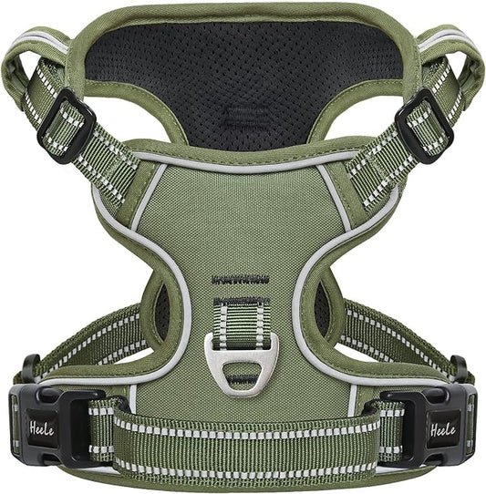 HEELE Dog Harness, Dog Harness for Small Medium Large Dogs No Pull Adjustable Padded Reflective Harness with Handle for Walking Training, Green, XL