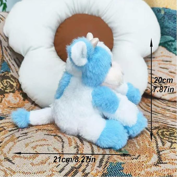 Blue and White Cow Weighted Stuffed Animal 20cm/7.87in Cute Sitting Cow Plush Toy with Smile Soft Fluffy Small Farm Plushie for Kids Adults Birthday Festival Gift Bed Home Office Decor Toys