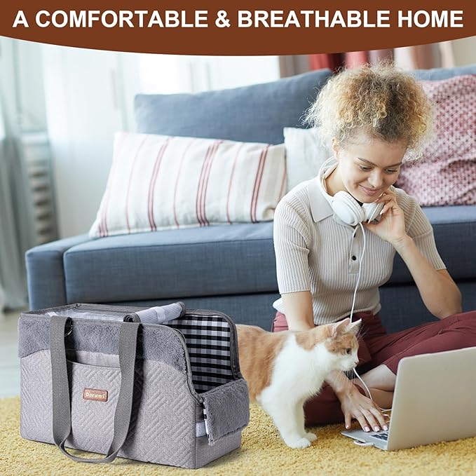 Cat Carrier Bag for Pets Up to 15 Lbs, Fully Open Mesh Roof, Side Vent & 3 Storage Pockets, Cat Dog Crate Travel Bag, Portable & Comfort Soft-Sided Dog Travel Bag, Grey