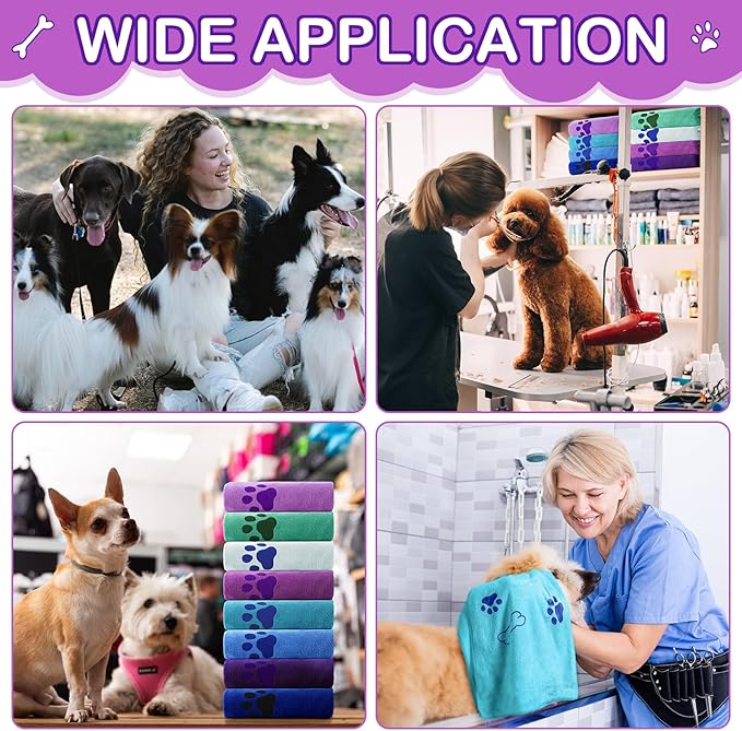 Chumia 8 Pcs Dog Towels for Drying Dogs Cats Pet Towels Bulk Puppy Microfiber Quick Drying Paw Bath Bathing Supplies Absorbent for Medium Pets(Classic Color,40 x 24 Inch)