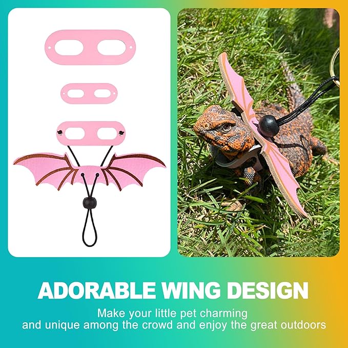 3 Sizes S/M/L Adjustable Soft Leather Bearded Dragon Leash and Harness Set with Cool Wings, Reptile Lizard Costume Accessories for Geckos, Iguanas, Small Pets, Outdoor Walking