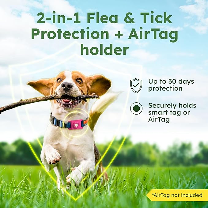 BugMD Paw Guardian Flea & Tick Pendant (2-Pack) with AirTag Holder – Plant-Based Flea & Tick Prevention for Dogs & Cats – Pet Collar Tag & GPS Tracker Holder for Cats & Dogs – Pink