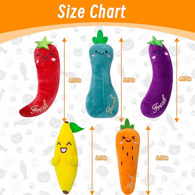 Catnip Toys for Indoor Cats, 5 Pack Cat Toys for Cats, Fluffy Catnip Toys for Chewing Playing, Interactive Kitten Toys, Catnip Filled Kitty Chew Teething Toys, Cat Chew Toys, Vegetable,5 pcs