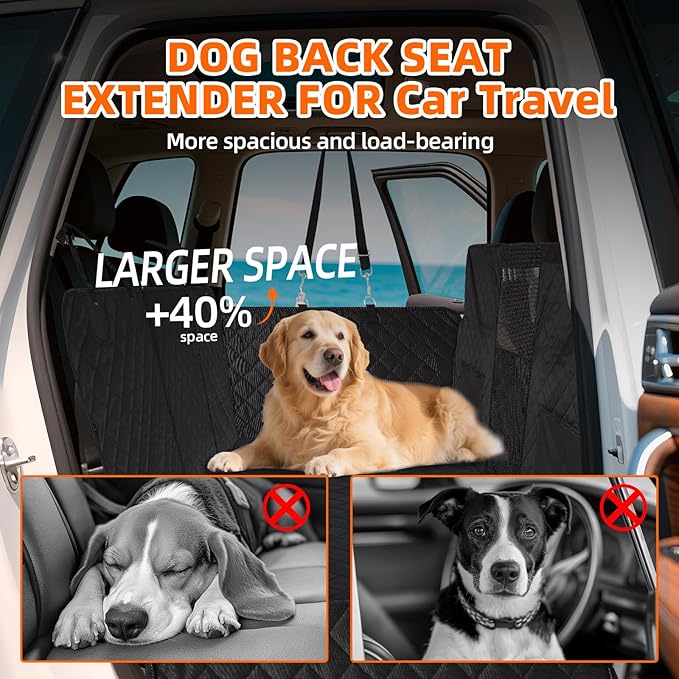 FAHKNS Upgraded Thickened Back Seat Extender for Dogs-Large Space,Waterproof Dog Car Seat Cover Holds 400lbs,Strong Durable, Universal Size Fits for Cars, Trucks & SUVs